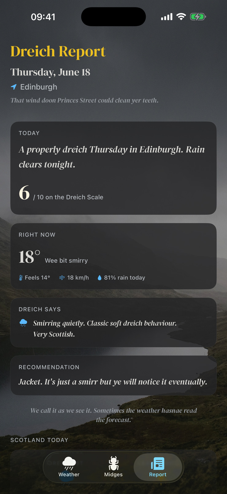 Dreich app — the daily Dreich report
